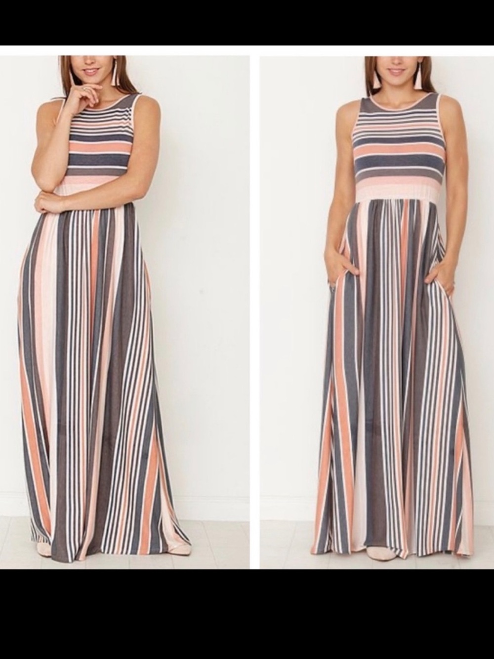 NEW• Estelle Striped Maxi Dress With Pockets• XL-2X